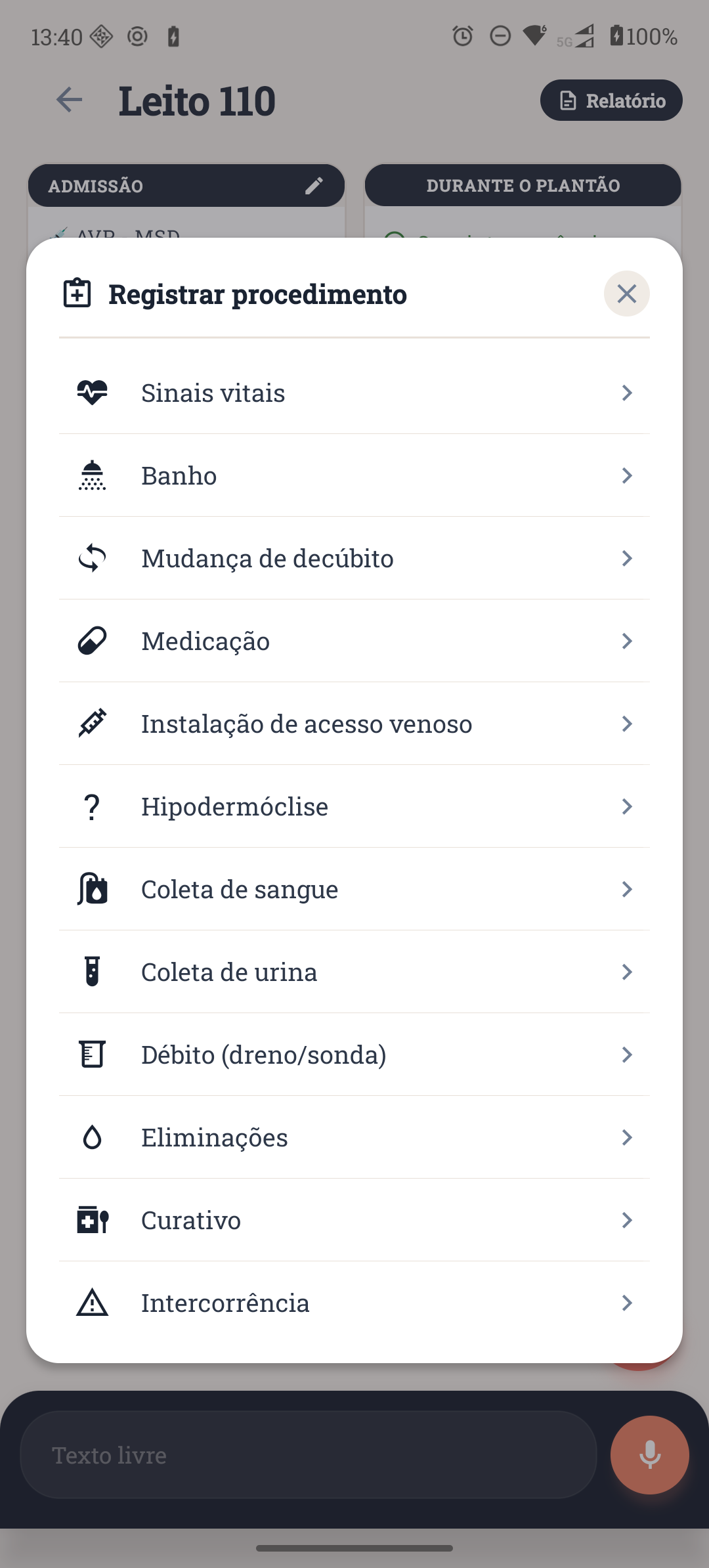 Escolha o procedimento